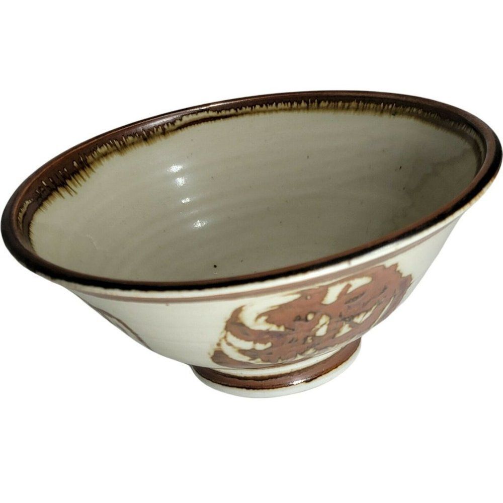 Louis Mideke Studio Pottery Northwest Oriental Symbol Serving Abstract Art Bowl